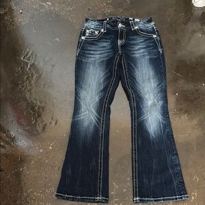 Miss Me Dark Blue Denim Jeans with White Stitching